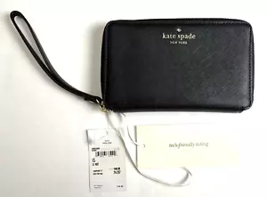 Portafoglio Kate Spade New York Laurie Cedar Street in pelle nera Tech Wrislet *NUOVO - Foto 1 di 10