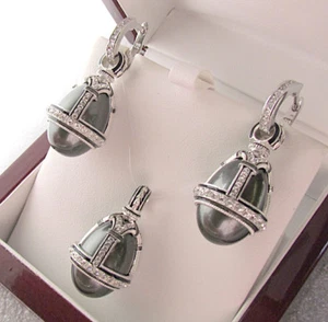 ¡VENTA! EXCELENTE JUEGO DE COLGANTES Y PENDIENTES DE HUEVO ESMALTADO PLATA 925 CON PERLA GENUINA - Imagen 1 de 1