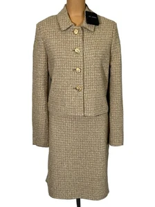 Neu mit Etikett St. John Stricks Gold Metlic Tonal Vichy Blazer Jacke Rock Anzug Gr. 18 $ 2290 - Bild 1 von 12