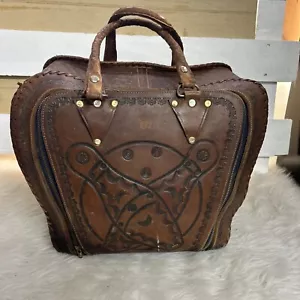 Vintage tooled Leather Bowling Ball Bag Carrier And Vintage Brunswick Shoes - Picture 1 of 16