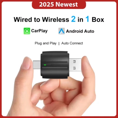 2025 2 in 1 ADATTATORE WIRELESS USB-c usb APPLE CARPLAY ANDROID AUTO UNIV ITALIA - Immagine 1 di 4