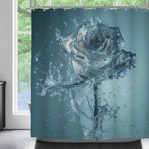 Water Rose Shower Curtain72x72 Inch Blue Bathroom Decor with 12 Hooks - Elega... - Picture 1 of 6