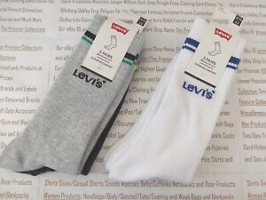LEVI'S Ribbed Crew 3pk Sock Mens White or Multi Striped Trainer Sports Socks NEW