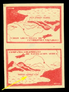 COLOMBIA 1920 AIRMAIL Plane & Mountains TETE-BECHE+unrecorded var. Sc C11Cj Rare - Picture 1 of 2