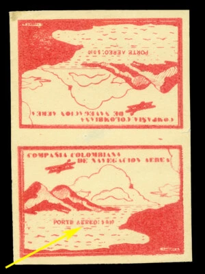 COLOMBIA 1920 AIRMAIL Plane & Mountains TETE-BECHE+unrecorded var. Sc C11Cj Rare - Image 1 of 2
