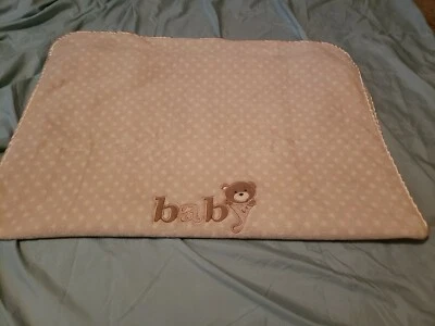 Carter's Bear Baby Blanket Fleece Polka Dot White Brown Tan Beige EUC  - Image 1 of 4