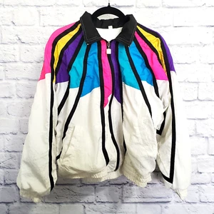 Vintage 80's Active Stuff Windbreaker Jacket Rainbow Nylon Zip Up Sz Small - Picture 1 of 6