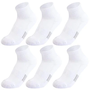 Kids Socks 6 Pairs White Ankle Athletic Socks Boys Girls Cushioned Quarter So... - Picture 1 of 6