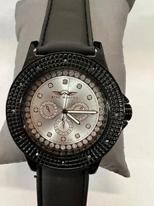 Kings Master Men's Black Ion Plated Case Black Leather Band 105.2 - Picture 1 of 1