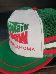 Vtg NEW Mountain Dew TULSA OKLAHOMA 3 Stripe Mesh Trucker Snapback Hat Cap 1970s - Picture 1 of 14