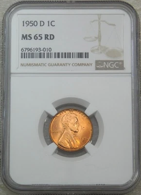 1950-D Lincoln Cent NGC MS65RD Bright Red Superb Luster PQ Just Graded #L220A - Image 1 of 2