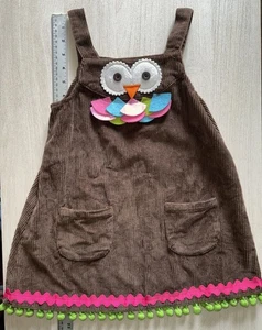 Mud Pie Pulloverkleid Mädchen 5T braun Cord Wald Eule Applikation - Bild 1 von 5