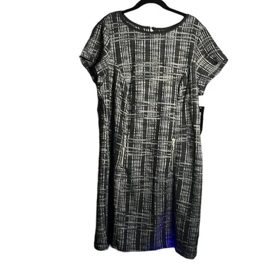 Vestido de tweed blanco y negro manga corta Sharagano talla 14W Foto 1 de 4