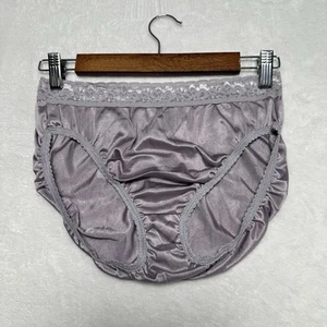Vintage Hanes Her Way Hi Cut Satin Nylon Purple Panties Lace Trim Size 8 - Picture 1 of 10