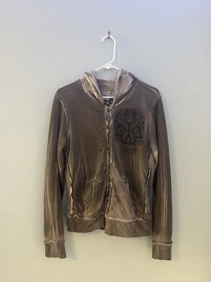 Chaqueta con Cremallera Affliction Talla Grande Marrón Calavera Vintage Streetwear #affliction  Foto 1 de 4