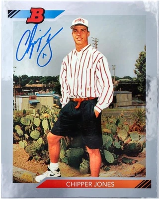 Chipper Jones Atlanta Braves Signed 1992 Bowman Chrome Base Jumbo Card - Topps - Image 1 of 3