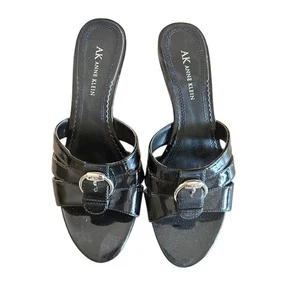 Anne Klein schwarze Damen-Slipper Lackleder Schnalle Pfennigabsatz 8M - Bild 1 von 7