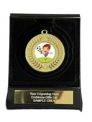 SMARTBADGE Football Kids Award 50 mm Gold Kontur Medaille in Box (A) graviert kostenlos