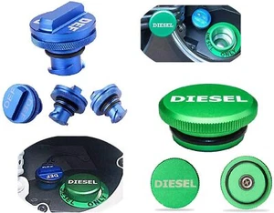 Paquete de 2 tapas diésel gasolina y tapa DEF azul 2013-2017 Dodge Ram aluminio magnético - Imagen 1 de 11