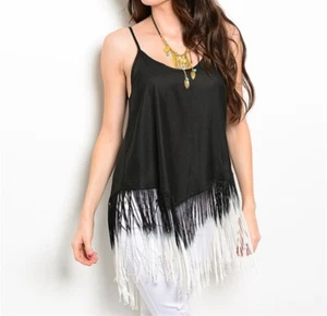 Sexy top halter con flecos blanco y negro para mujer-CN243206-2T - Imagen 1 de 2