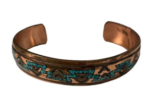 Signed Nakai Navajo Turquoise Inlaid Cooper Bracelet - Picture 1 of 5