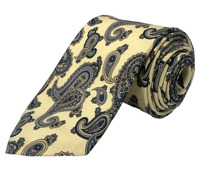 Corbata de seda HARDY AMIES para hombre talla 3 1/8" x 54,5" amarillo azul cachemir corbata Londres Foto 1 de 4