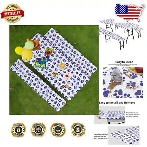 Stretchable PEVA Tablecloth with Non-Skid Bench Covers - Set for 8ft Tables - Picture 1 of 9