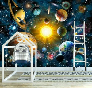 Solar System Wall Mural Paper Kid Room Art Nursery Decor Sticker Decal Deco A16 - Picture 1 of 7