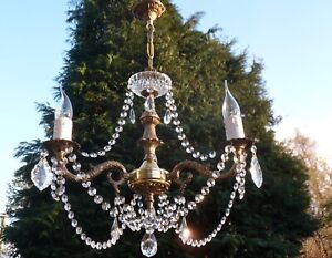 Ornate French Style Vintage Lead Crystal Glass Drop Chandelier Light 2 available