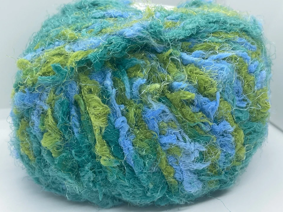 Berlini Bunny Soft Yarn #80 Seascape 50g 98y Blue Green Puffy Long Short Eyelash