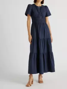 NWT NEW Extra Small Quince 100% Organic Cotton Tiered Maxi Dress Navy - Picture 1 of 3