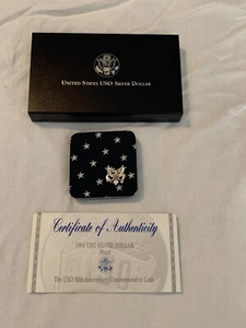 1991 US Mint USO Commemorative Proof Silver Dollar OGP Box & COA - Picture 1 of 2