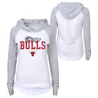 Chicago Bulls Logo White Gray Long Sleeve Hooded Top Shirt Juniors XL NWT