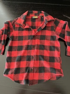 Bass Pro Shop Child Youth Flannel Long Sleeve Collar Shirt Red & Black Plaid XS - Picture 1 of 7