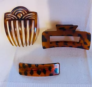 3 Large Hair Acc. Claw Clip comb Barrette - Black & Amber - Picture 1 of 2