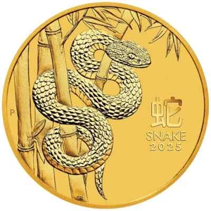 Australien Goldmünze 5 $ 2025 Lunar Schlange 1/20 Oz Gold 9999 ST / BU - Bild 1 von 8