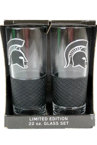 Michigan State Spartans Limited Edition 22 oz Glass Set New in Box Cover