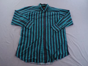 Vintage Panhandle Slim Shirt Mens 18 35 Green Black Stripe Western USA Made - Picture 1 of 13