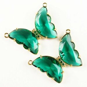 2Pcs Wrapped Faceted Green Titanium crystal Butterfly Pendant Bead HASJ689
