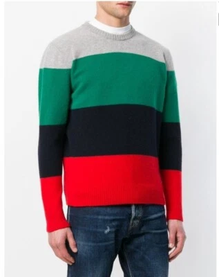 NWT $550 DSQUARED2 Wool Red Black Green Striped Crewneck Sweater Top Sz Medium - Image 1 of 4