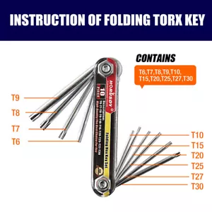 10 PC Tamper Proof Star Key Set Folding Locking Torx security screwdriver T6-T30 - Picture 1 of 8
