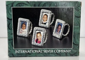 Silver Plated Napkin Bands Rings W Photo Frame International Silver Co. Set of 4 - Picture 1 of 4