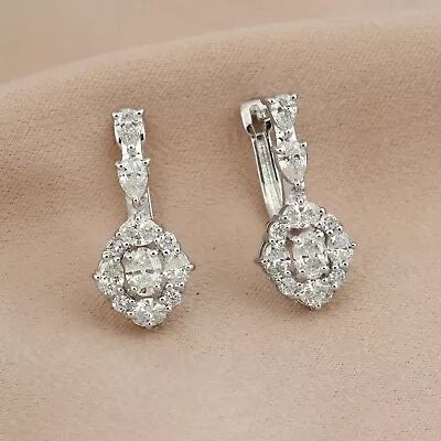 1.55 Karat Kunstdiamanten Grown Cvd Diamant Massiv 14k Weiß Gold Reifen Ohrclips - Bild 1 von 4