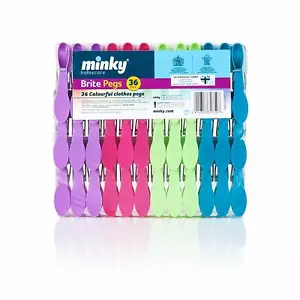 Brite Pegs 36 Pack With Assorted Colours For Clothes Line Plastic By Minky - Picture 1 of 3