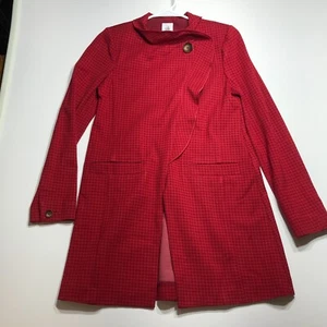CAbi Red Houndstooth Celebration Ponte Cowl Neck Mid-Length Jacket Size XS - Picture 1 of 12