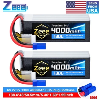 2xZeee 22.2V 130C 6S 4000mAh Lipo Battery EC5 Plug Ultra-Low Internal Resistance - Image 1 of 4