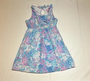 Lilly Pulitzer Girls Size 8 Blue Pink Floral Sleeveless Ruffle Cotton Dress - Picture 1 of 12