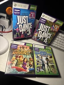 Xbox 360 (Kinect Game Bundle) Just Dance 3 Just Dance 4 Kinect Adventures/Sports - Picture 1 of 13