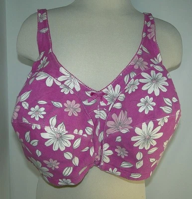 Sutiã floral 50B Comfort Choice rosa branco algodão sem fio gancho traseiro 27-0135-7 - Imagem 1 de 4