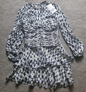 Zara long sleeve fitted waist tiered ra ra skirt mini dress BNWT Medium RRP £49 - Picture 1 of 7